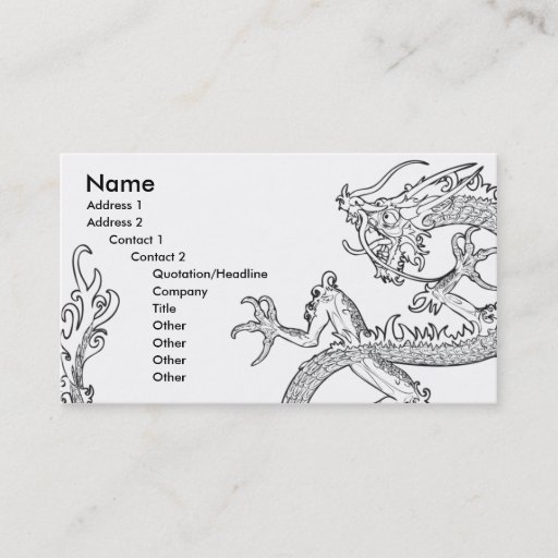 Customizable black and white oriental dragon business card