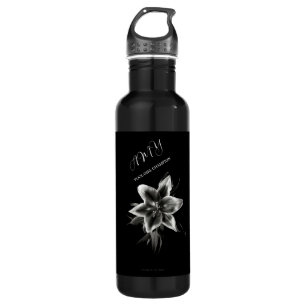 Black And White Orientale Lily Water Bottle