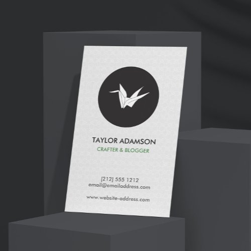 Black and White Origami Crane Logo Business Card