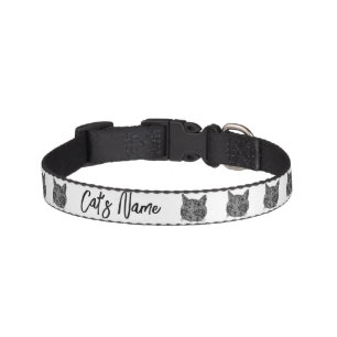 Black and White Ornamental Cat Portrait Pet Collar