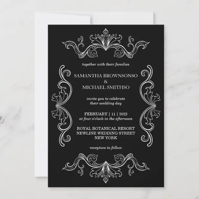 Black and White Ornamental Frame Photo Backdrop Invitation | Zazzle