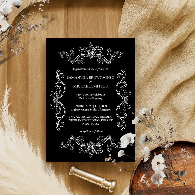 Black and White Ornamental Frame Photo Backdrop Invitation (Creator Uploaded)