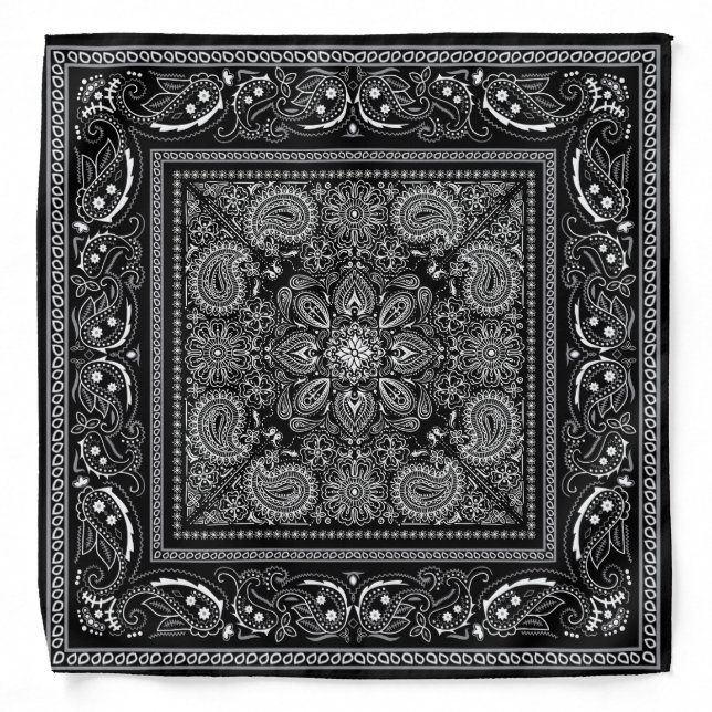 Black and White Ornate Bandana (Front)