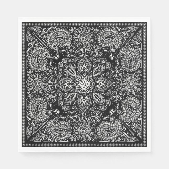 Black and White Ornate Bandana Napkins (Front)