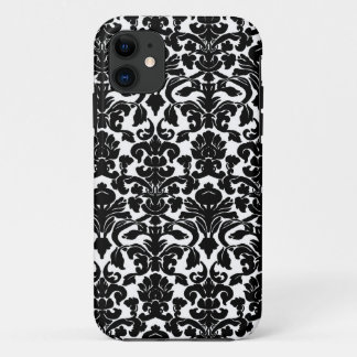 Black and White Ornate Floral Damask Pattern iPhone 11 Case