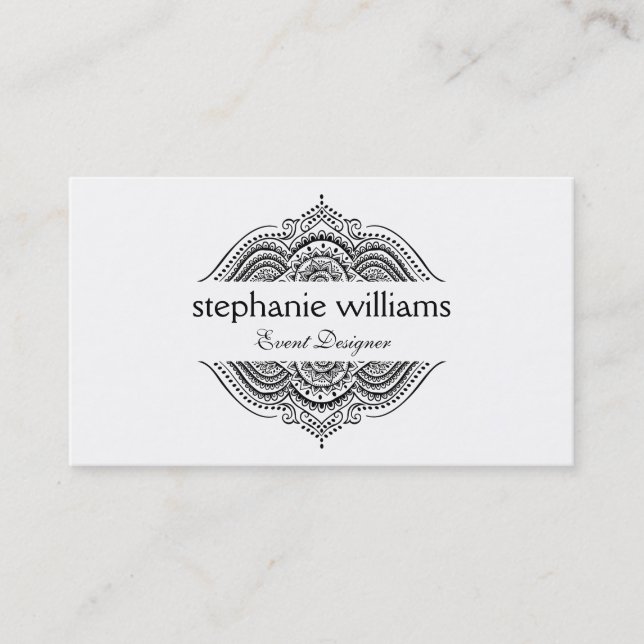 Black And White Ornate Floral Frame  Lace Business Card (Front)
