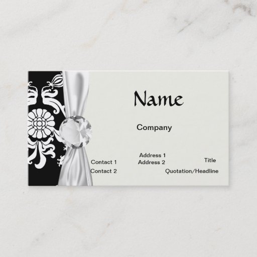 Customizable black and white ornate funky damask business card