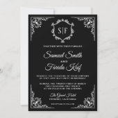 Black and White Ornate Monogram Wedding Invitation (Front)