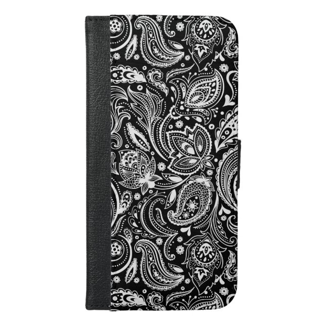 Black And White Ornate Paisley iPhone Wallet Case (Front)