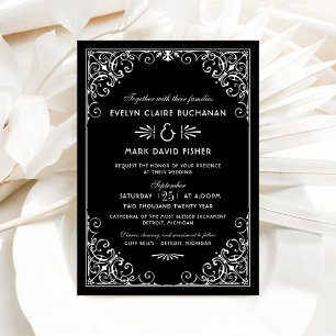 Black and White Ornate Scroll Wedding Invitation