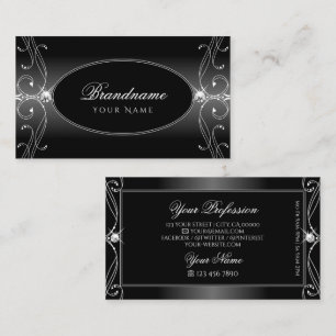 Black and White Ornate Sparkling Diamonds Stylish Business Card