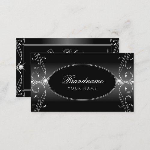 Black and White Ornate Sparkling Diamonds Stylish Business Card