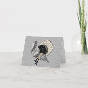 Black and White Ornate Thanksgiving Turkey Holiday Card