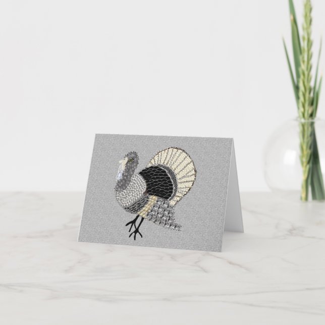 Black and White Ornate Thanksgiving Turkey Holiday Card (Front)