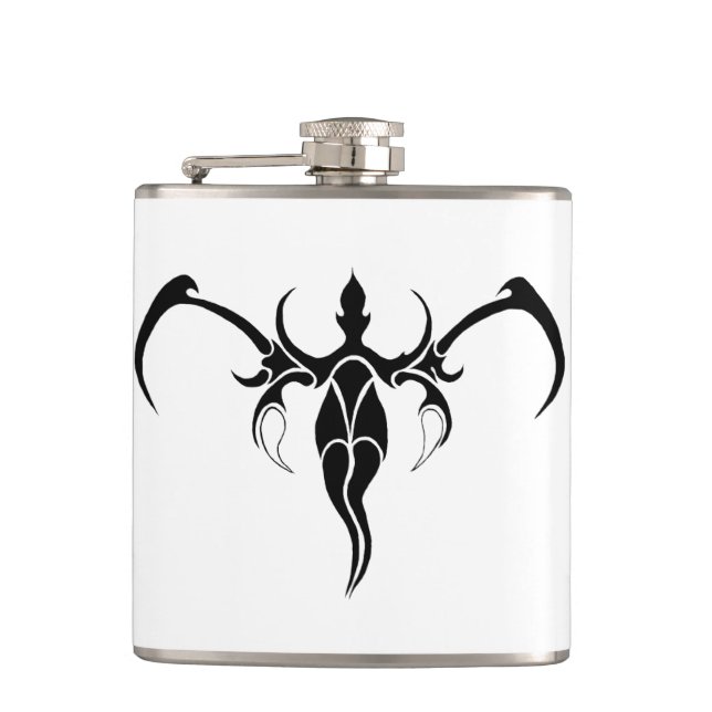 Black and White Ornate Tribal Elephant Mandala Flask (Front)