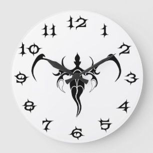 Black and White Ornate Tribal Elephant Mandala Large Clock