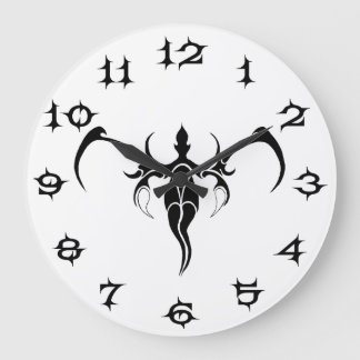 Black and White Ornate Tribal Elephant Mandala Large Clock