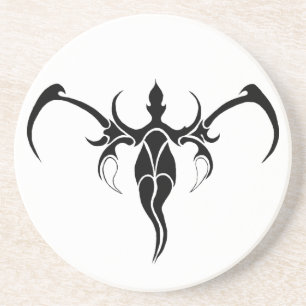Black and White Ornate Tribal Elephant Mandala Sandstone Coaster