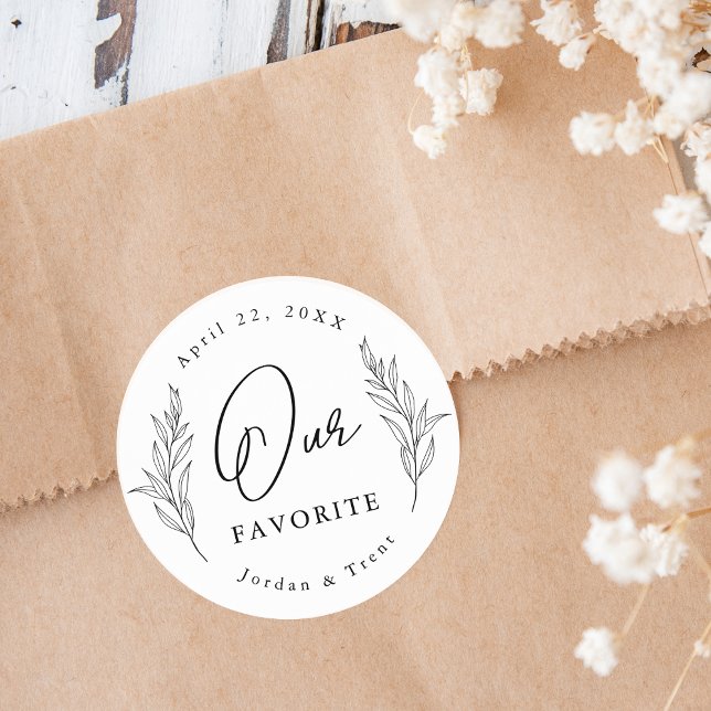 Black and White Our Favorite Wedding Favor Sticker (Creator Uploaded)