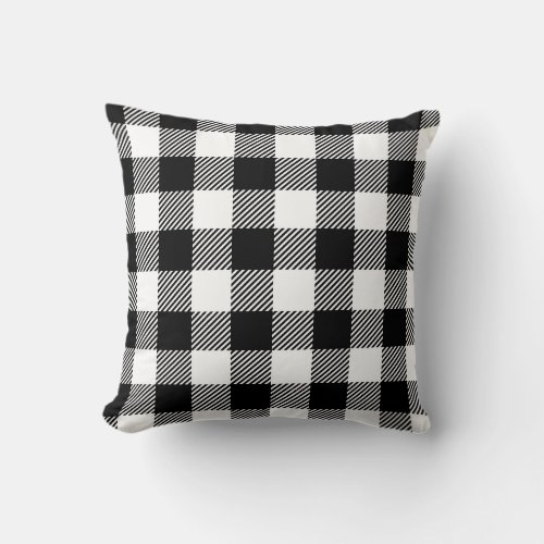 Black and White Outdoor Gingham Buffalo Check Patt Throw Pillow