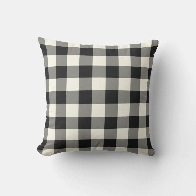 Black and White Outdoor Pillows - Gingham Pattern (Front)