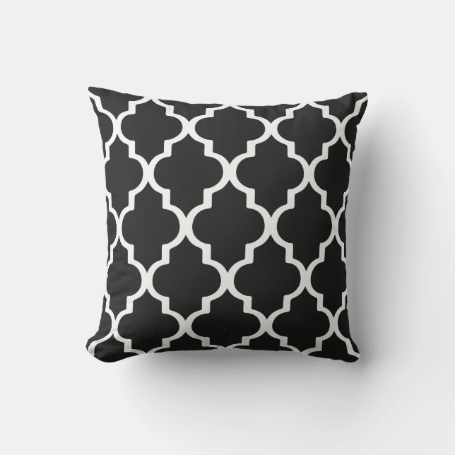 Black and White Outdoor Pillows Quatrefoil Lattice (Front)