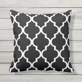 Black and White Outdoor Pillows Quatrefoil Lattice