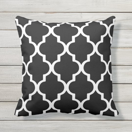 Black and White Outdoor Pillows Quatrefoil Lattice