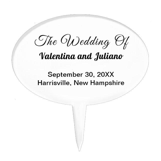Black and White Oval Wedding Cake Topper (Front)