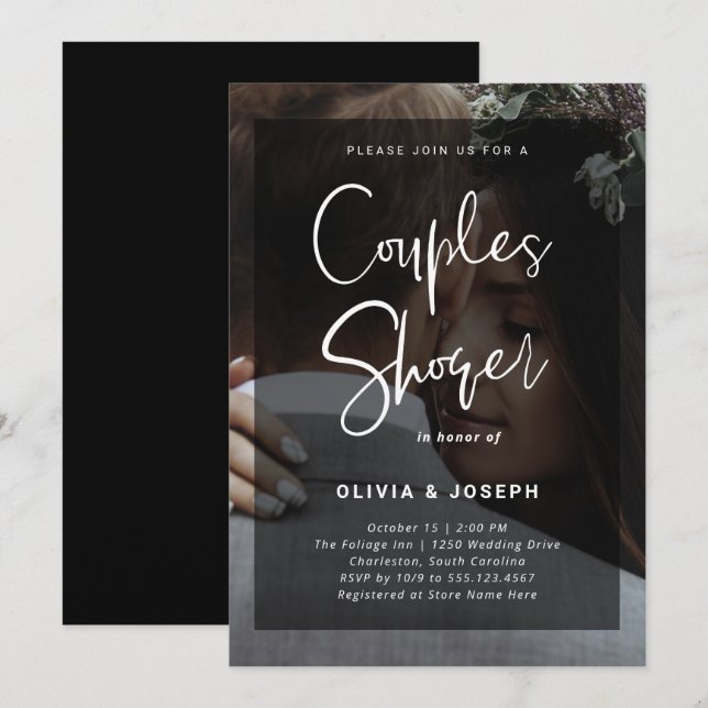 Black and White Overlay | Photo Couples Shower Invitation (Front/Back)