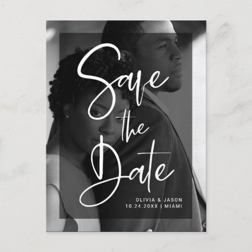 Black and White Overlay  Photo Save the Date Announcement Postcard