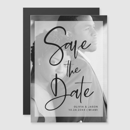 Black and White Overlay  Photo Save the Date Magnetic Invitation