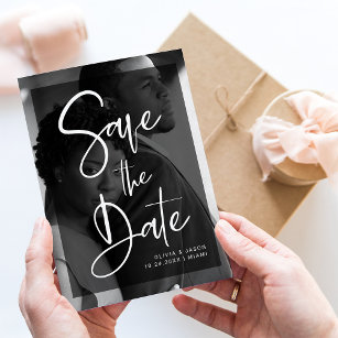 Black and White Overlay   Photo Save the Date Magnetic Invitation