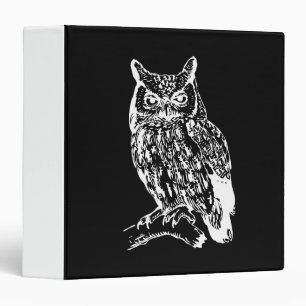 Black and White Owl Art 3 Ring Binder