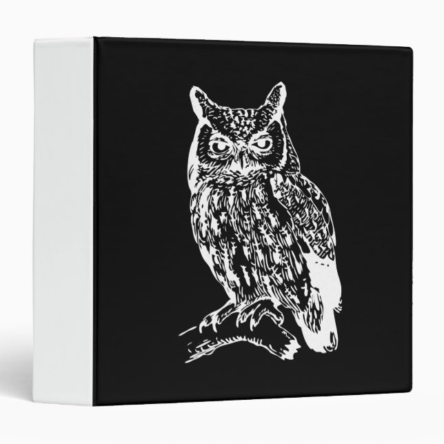 Black and White Owl Art 3 Ring Binder (Front/Spine)