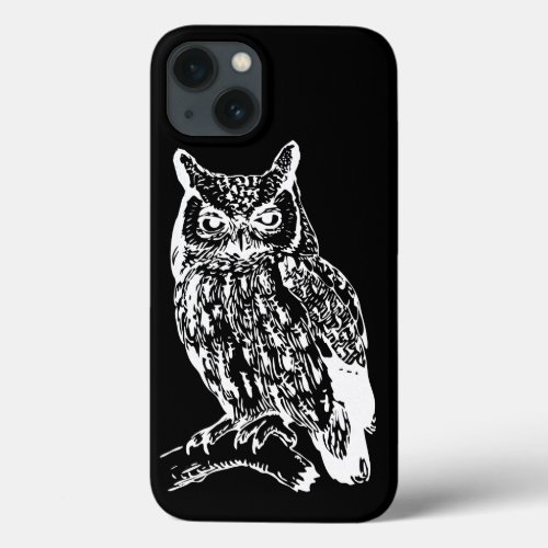 Black and White Owl Art iPhone 13 Case