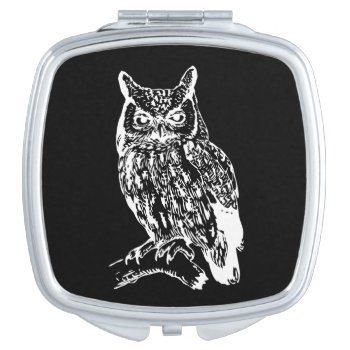 Black And White Owl Art Compact Mirror by LouiseBDesigns at Zazzle