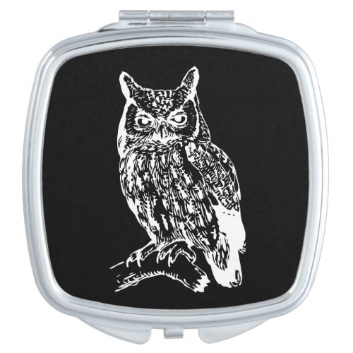 Black and White Owl Art Compact Mirror