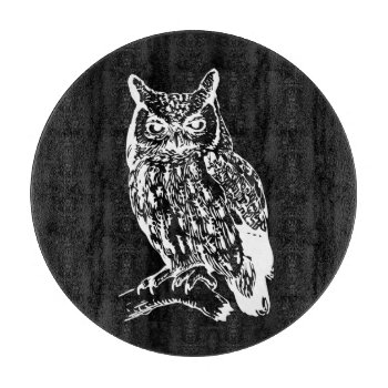 Black And White Owl Art Cutting Board by LouiseBDesigns at Zazzle