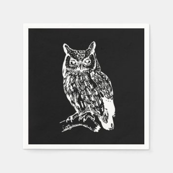 Black And White Owl Art Napkins by LouiseBDesigns at Zazzle