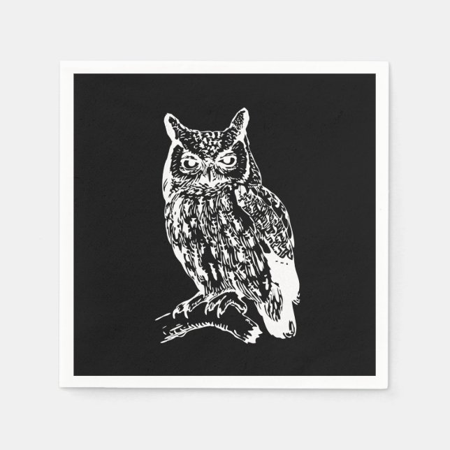 Black and White Owl Art Napkins (Front)