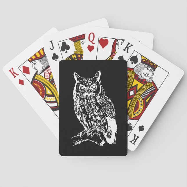 Black and White Owl Art Poker Cards (Back)