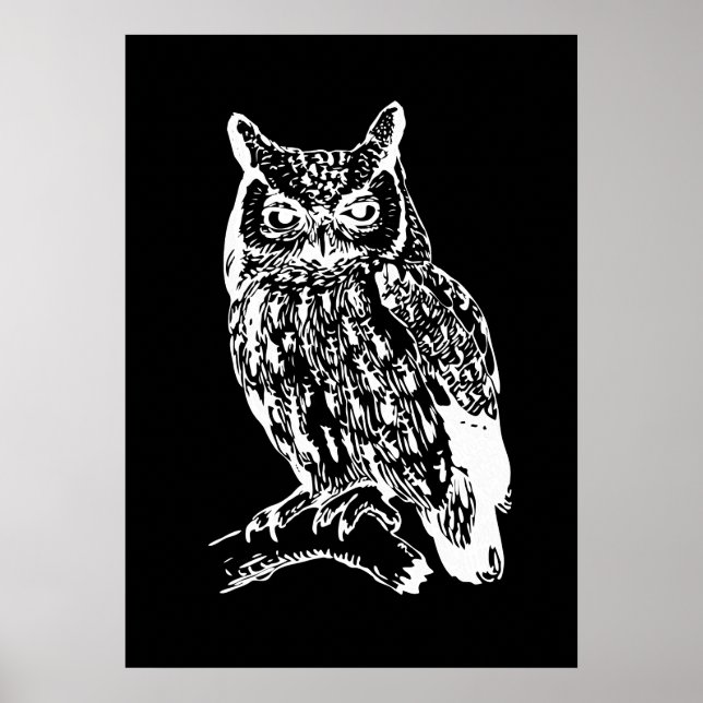 Black and White Owl Art Poster (Front)