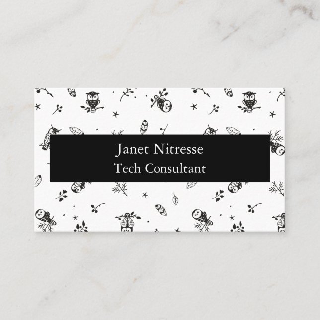Black and White Owl Business Cards (Front)