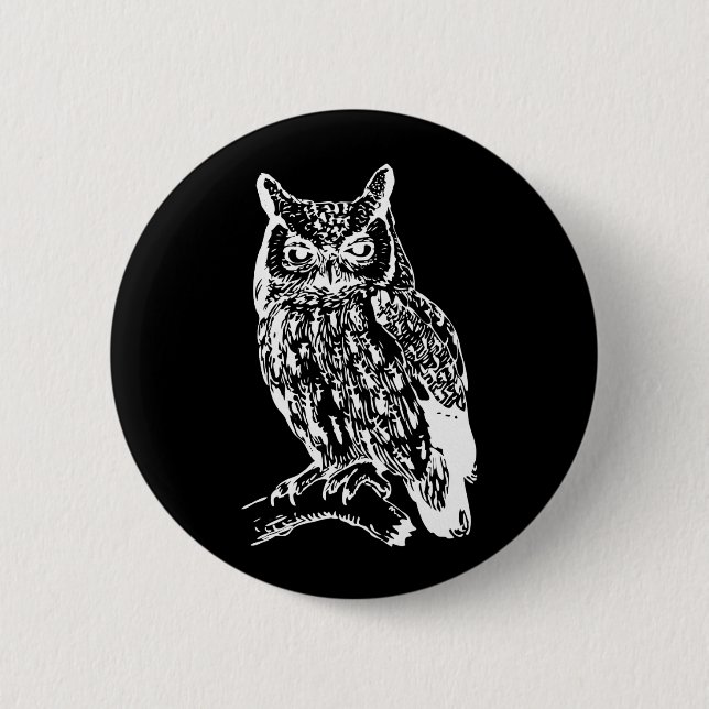 Black and White Owl Design Button (Front)