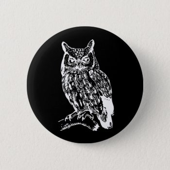 Black And White Owl Design Button by LouiseBDesigns at Zazzle