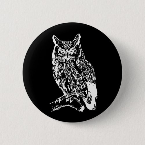 Black and White Owl Design Button