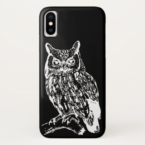 Black and White Owl Design iPhone X Case