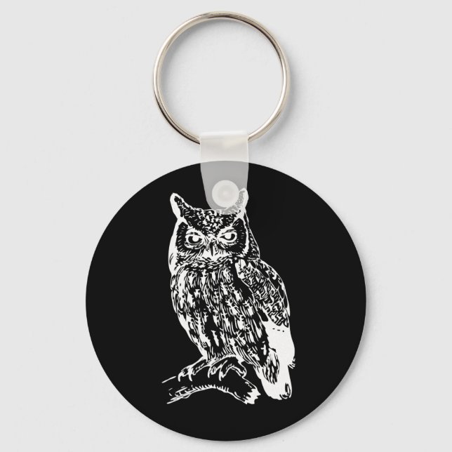 Black and White Owl Design Keychain (Front)