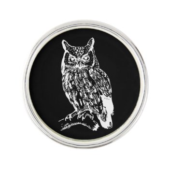 Black And White Owl Design Lapel Pin by LouiseBDesigns at Zazzle